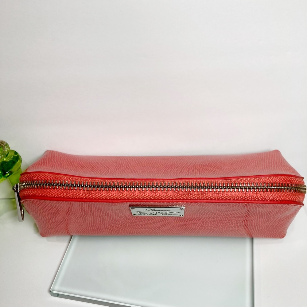 Ralph Lauren Peach Reptile Embossed Brush or Makeup Bag Zipper Top - Picture 6 of 9